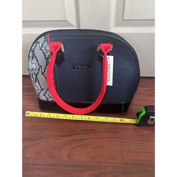 New Gicari Black Red Snakeprint Handbag - Picture 7 of 8
